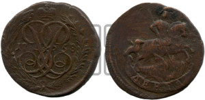 Денга 1758 года (с вензелем Елизаветы I)