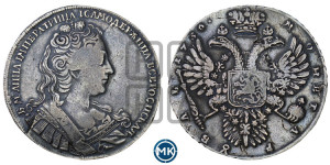 1 рубль 1730 года (корсаж  параллелен окружности)