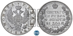 1 рубль 1824 года СПБ/ПД (орел 1819 года СПБ/ПД, корона больше, обод уже; скипетр длиннее, хвост длиннее, вытянутый)