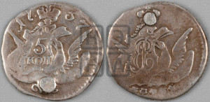 5 копеек 1757 года СПБ (кружок малого формата)