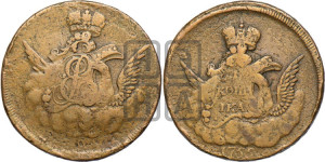 Копейка 1755 года (с орлом в облаках, гурт сетчатый, гурт гладкий)
