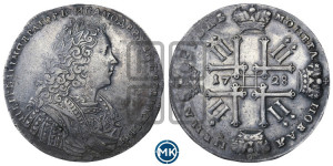 1 рубль 1728 года (голова внутри надписи, со звездой на плаще)