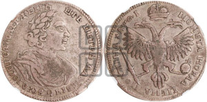 Полтина 1719 года L (портрет в латах, без пряжки на плече, без знака медальера, инициалы минцмейстера L)