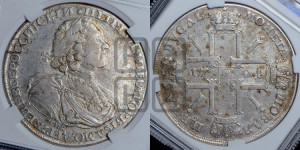 1 рубль 1724 года СПБ (“Солнечник”, портрет в латах, СПБ под портретом, с пряжкой на плаще)