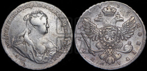 1 рубль 1739 года СПБ (петербургский тип, портрет 1740 года СПБ, розетка на груди и плече)