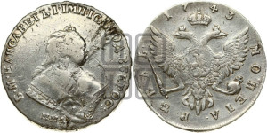 1 рубль 1743 года ММД (ММД под портретом, край корсажа V-образный)