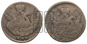 Копейка 1756 года СПБ (с орлом в облаках, гурт сетчатый, гурт гладкий)