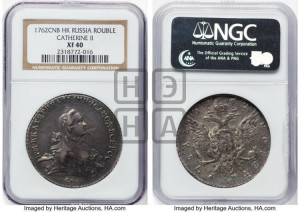 1 рубль 1762 года СПБ / НК (с шарфом на шее)