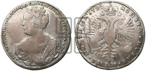 Полтина 1726 года СПБ (Портрет влево, бюст разделяет надпись)