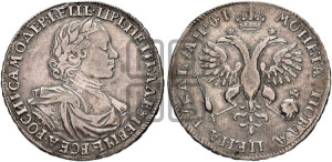 1 рубль 1719 года OK/L (портрет в латах, знак медальера ОК, инициалы минцмейстера L или ILL)