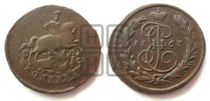 1 копейка 1763 года ММ (ММ или без букв, Красный  монетный двор)