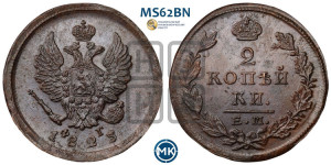 2 копейки 1823 года ЕМ/ФГ (Орел обычный, ЕМ, Екатеринбургский двор)