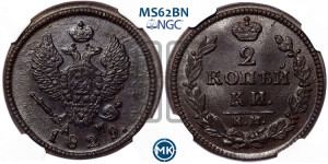2 копейки 1829 года КМ/АМ (КМ, крылья вверх)