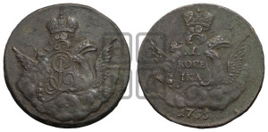 Копейка 1755 года (с орлом в облаках, гурт “ЕКАТЕРИНБУРГСКОГО ДВОРА”)