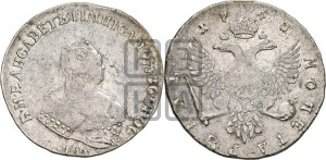 1 рубль 1743 года ММД (ММД под портретом, край корсажа V-образный)