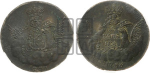 Копейка 1756 года ММД (с орлом в облаках, гурт сетчатый, гурт гладкий)