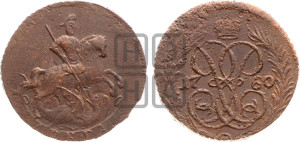 Денга 1760 года (с вензелем Елизаветы I)