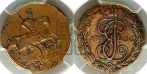 Денга 1766 года ЕМ (ЕМ, Екатеринбургский монетный двор)