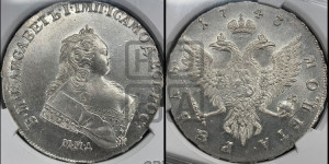1 рубль 1743 года ММД (ММД под портретом, край корсажа V-образный)