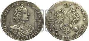 1 рубль 1718 года OK/L (портрет в латах, знак медальера ОК, инициалы минцмейстера L)