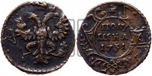 Полушка 1731 года (крест державы узорчатый)