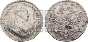 1 рубль 1739 года СПБ (петербургский тип, портрет 1740 года СПБ, розетка на груди и плече)
