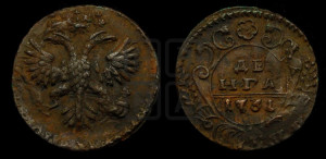 Денга 1731 года (крест державы узорчатый)