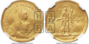 Двойной червонец 1749 года (на реверсе Св. Андрей)