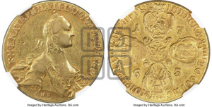 10 рублей 1765 года СПБ (с шарфом на шее)