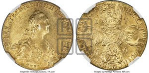 10 рублей 1766 года СПБ (без шарфа на шее)