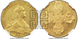 10 рублей 1774 года СПБ (без шарфа на шее)