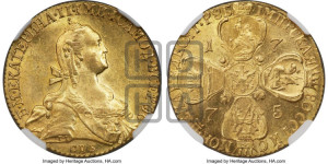 10 рублей 1775 года СПБ (без шарфа на шее)