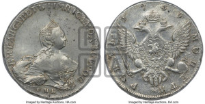 1 рубль 1755 года СПБ / Я I (СПБ, портрет работы Скотта)
