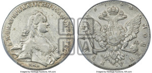 1 рубль 1764 года ММД/EI (с шарфом на шее)