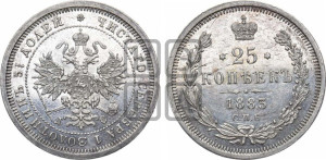 25 копеек 1883 года СПБ/ДС (орел образца 1859 года СПБ/ДС)
