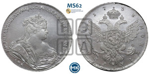 1 рубль 1738 года СПБ (петербургский тип, СПБ под рукавом)