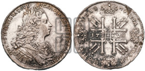1 рубль 1729 года (голова разделяет надпись, без звезды на груди, в венке бант)
