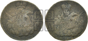 Копейка 1756 года (с орлом в облаках, гурт сетчатый, гурт гладкий)