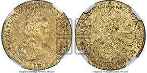 10 рублей 1780 года СПБ (новый тип, шея длиннее)