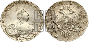 1 рубль 1755 года СПБ / Я I (СПБ, портрет работы Скотта)