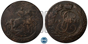 2 копейки 1765 года ММ (ММ, Красный  монетный двор)