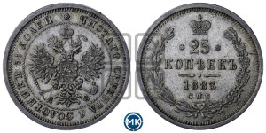 25 копеек 1883 года СПБ/ДС (орел образца 1859 года СПБ/ДС)