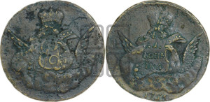 Копейка 1755 года СПБ (с орлом в облаках, гурт сетчатый, гурт гладкий)