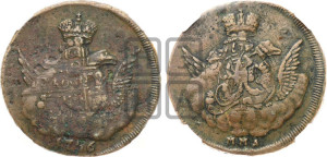 Копейка 1756 года ММД (с орлом в облаках, гурт сетчатый, гурт гладкий)