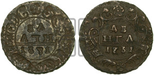 Денга 1731 года (крест державы простой)