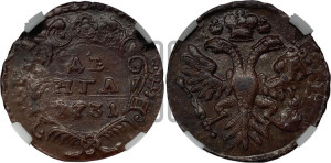 Денга 1731 года (крест державы узорчатый)