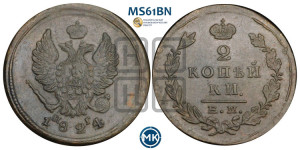 2 копейки 1824 года ЕМ/ПГ (Орел обычный, ЕМ, Екатеринбургский двор)