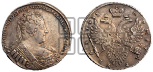 1 рубль 1733 года (без броши на груди, разновидности не отмеченные редкостью)