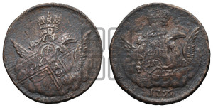 Копейка 1755 года ММД (с орлом в облаках, гурт сетчатый, гурт гладкий)