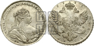 1 рубль 1738 года СПБ (петербургский тип, СПБ под рукавом)